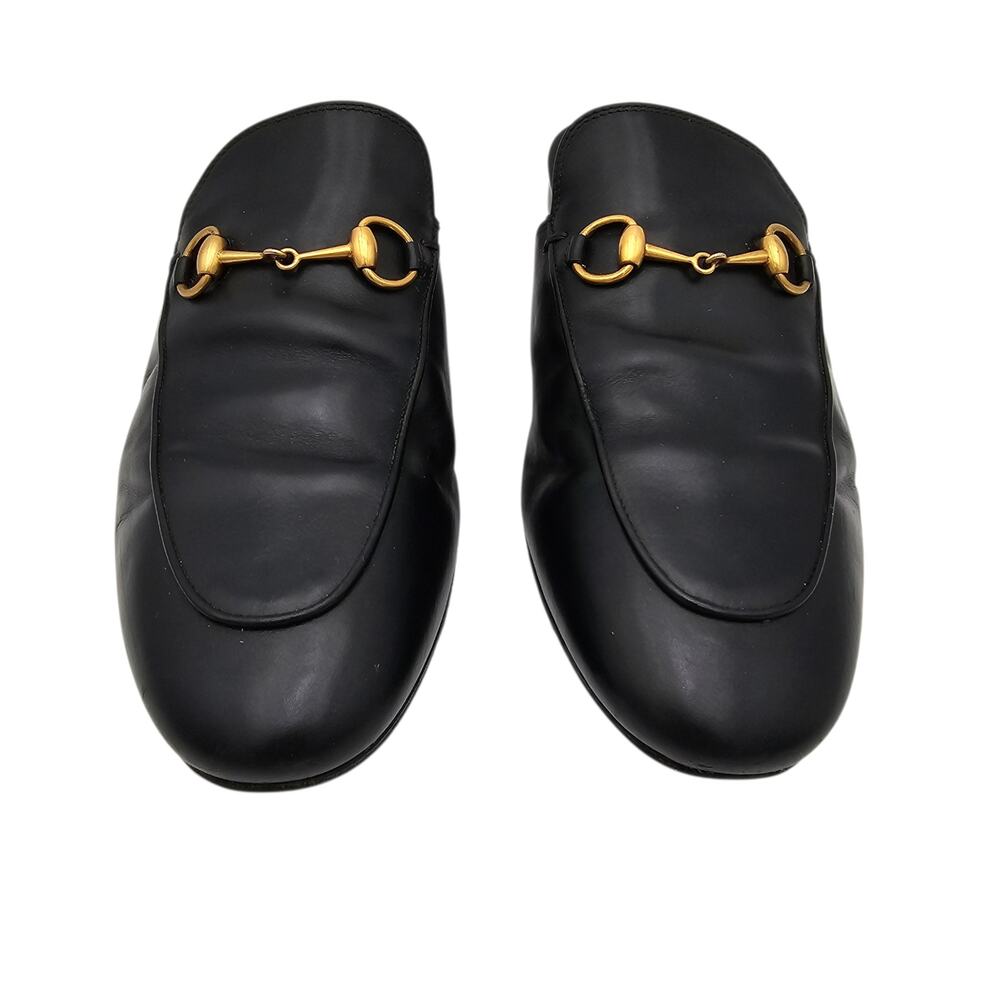Gucci Princetown Horsebit Flat Slide Mule Black Leather Gold Size 39.5 US 9.5 - Picture 3 of 10